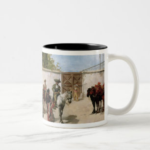 Bullfighters, die für den Kampf sich vorbereiten Zweifarbige Tasse