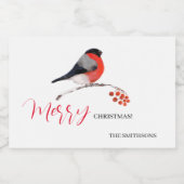 Bullfinch and red Rowan berries, Merry Christmas! Lebensmitteletikett (Einzelnes Label)