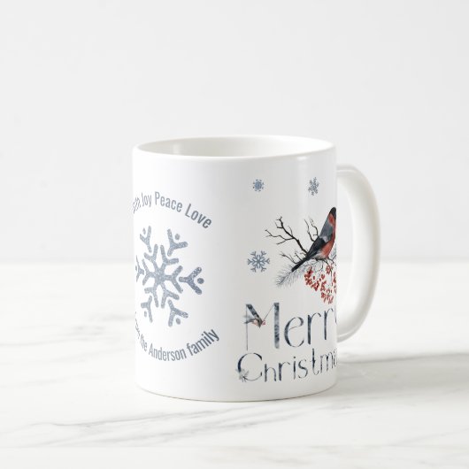 Bullfinch Bird Red Berries Frohe Weihnachten Kaffeetasse (VorderseiteRechts)
