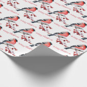 Bullfinch Bird Snowy Red Berries Frohe Weihnachten Geschenkpapier (Ecke)