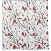 Bullfinch Birds and Berries Marsala Red Duschvorhang (Vorderseite)