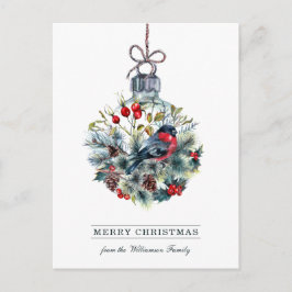 Bullfinch Glass Ball Christmas Postcard Feiertagspostkarte