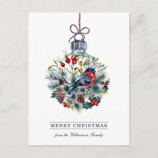 Bullfinch Glass Ball Christmas Postcard Feiertagspostkarte (Vorderseite)