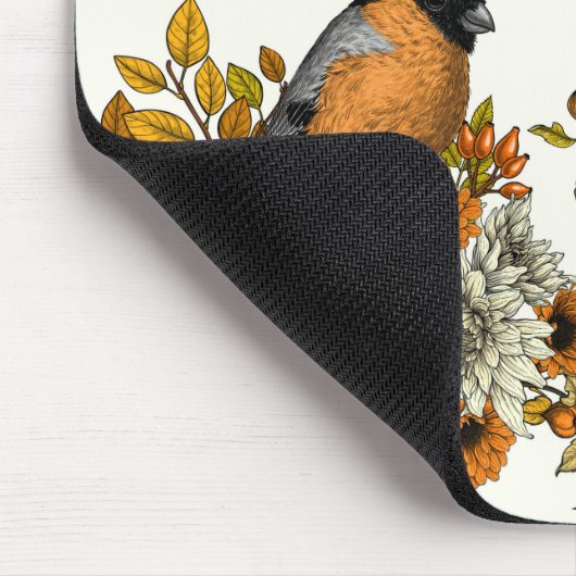 Bullfinch on autumn florals 2 mousepad (Ecke)