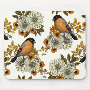 Bullfinch on autumn florals 2 mousepad