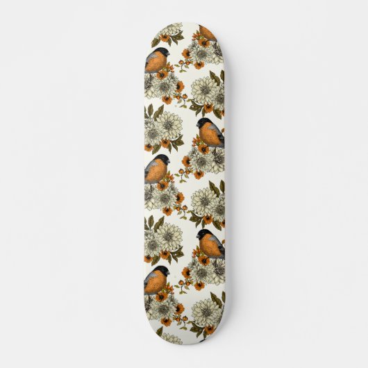 Bullfinch on autumn florals 2 skateboard (Vorne)