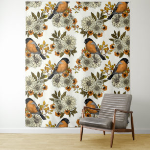 Bullfinch on autumn florals 2 wandteppich