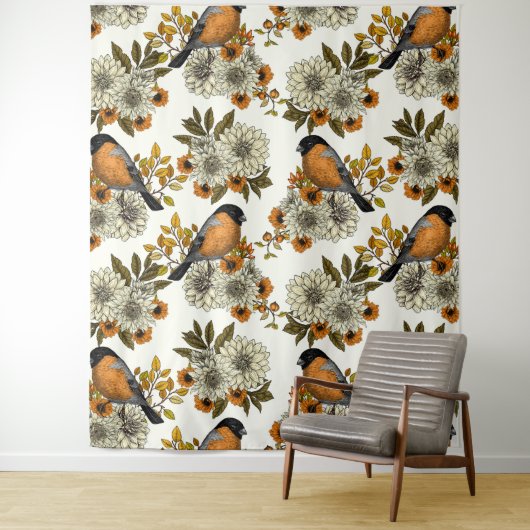 Bullfinch on autumn florals 2 wandteppich (Beispiel)