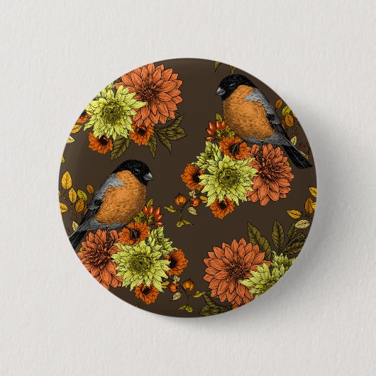 Bullfinch on autumn florals button (Vorderseite)