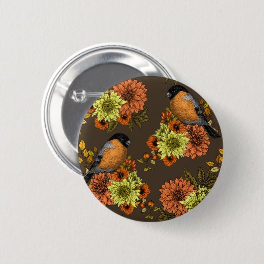 Bullfinch on autumn florals button (Vorne & Hinten)
