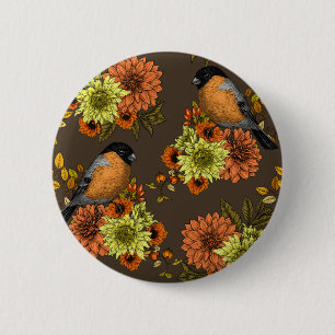 Bullfinch on autumn florals button
