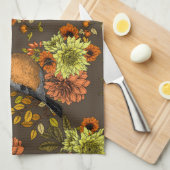 Bullfinch on autumn florals geschirrtuch (Viertel Falte)