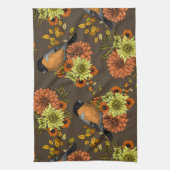 Bullfinch on autumn florals geschirrtuch (Vertikal)