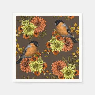 Bullfinch on autumn florals serviette