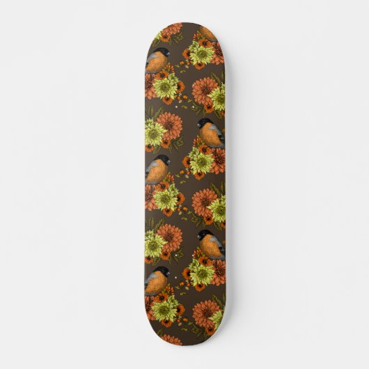 Bullfinch on autumn florals skateboard (Vorne)