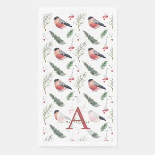 Bullfinch Pine Firogram Monogram Christmas Serviette (Vorderseite)