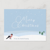 Bullfinch & Snowy Landschaft Frohe Weihnachtskarte Postkarte (Vorderseite)
