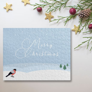 Bullfinch & Snowy Landschaft Frohe Weihnachtspuzzl Puzzle