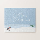 Bullfinch & Snowy Landschaft Frohe Weihnachtspuzzl Puzzle (Horizontal)