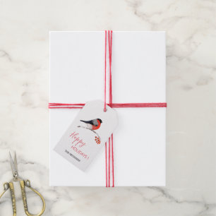 Bullfinch und rote Beeren, glückliche Ferien! Geschenkanhänger