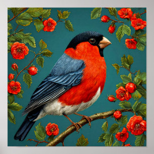 Bullfinch-Vogel auf einem Baum Poster