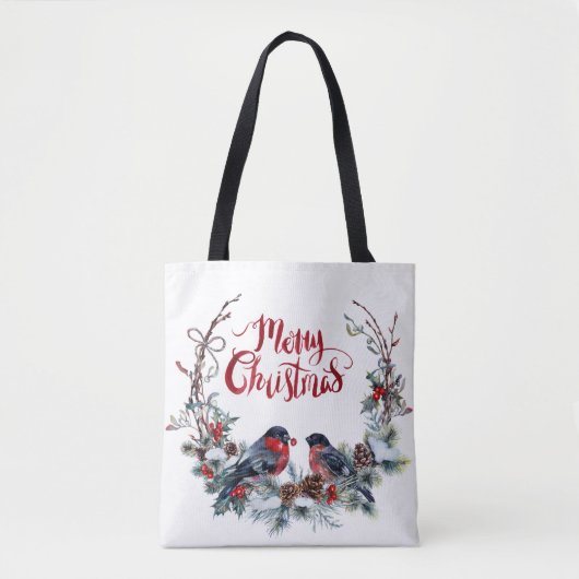 Bullfinches Wreath - Frohe Weihnachten Tasche (Vorderseite)