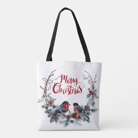 Bullfinches Wreath - Frohe Weihnachten Tasche (Rückseite)