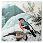 Bullfinen in der Winterlandschaft Fliese (Vorderseite)