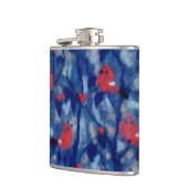 Bullfinen, Rote Vögel, blaue Waldbäume Kunst Flachmann (Links)