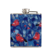 Bullfinen, Rote Vögel, blaue Waldbäume Kunst Flachmann (Rückseite)