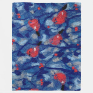 Bullfinen, Rote Vögel, blaue Waldbäume Kunst Fleecedecke