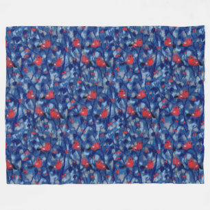 Bullfinen, Rote Vögel, blaue Waldbäume Kunst Fleecedecke