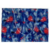 Bullfinen, Rote Vögel, blaue Waldbäume Kunst Große Geschenktüte (Rückseite)