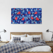 Bullfinen, Rote Vögel, blaue Waldbäume Kunst Leinwanddruck (Insitu (Schlafzimmer))
