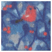 Bullfinen, Rote Vögel, blaue Waldbäume Kunst Stoff (Nahaufnahme)