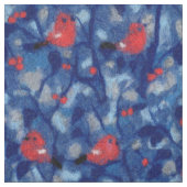 Bullfinen, Rote Vögel, blaue Waldbäume Kunst Stoff (Muster)