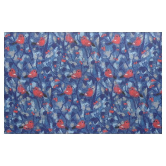 Bullfinen, Rote Vögel, blaue Waldbäume Kunst Stoff (Fat Quarter (45,7 x 55,9 cm))