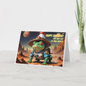 Bullfrog mit Geburtstagshut und Raumanzug Karte (Vorderseite)