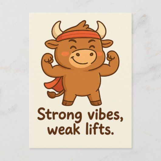 Bullio® Strong Vibes - Funny Cartoon Postcard Postkarte (Vorderseite)