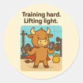Bullio"Training hart. Licht heben." Motivierend Runder Aufkleber (Vorderseite)
