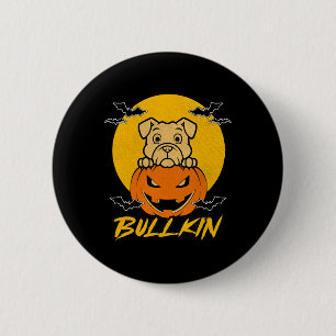 Bullkin Halloween Funny Bulldog Halloween Pumpkin Button