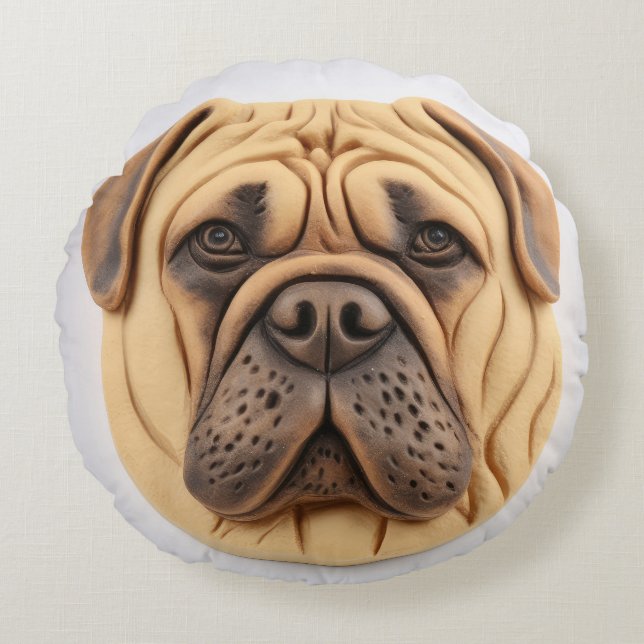 Bullmastiff 3D Inspiriert Rundes Kissen (Vorderseite)