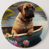 Bullmastiff auf einem Paddel: Ein Landschaftliches Button (Vorderseite)