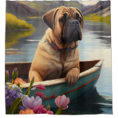 Bullmastiff auf einem Paddel: Ein Landschaftliches Duschvorhang (Vorderseite)