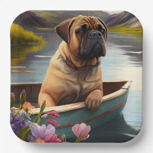Bullmastiff auf einem Paddel: Ein landschaftliches Pappteller