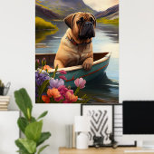Bullmastiff auf einem Paddel: Ein Landschaftliches Poster (Heimbüro)