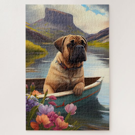 Bullmastiff auf einem Paddel: Ein Landschaftliches Puzzle (Vertikal)