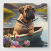 Bullmastiff auf einem Paddel: Ein Landschaftliches Quadratische Wanduhr (Vorderseite)