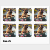 Bullmastiff auf einem Paddel: Ein Landschaftliches Quadratischer Aufkleber (Blatt)