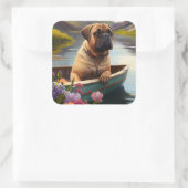 Bullmastiff auf einem Paddel: Ein Landschaftliches Quadratischer Aufkleber (Tasche)